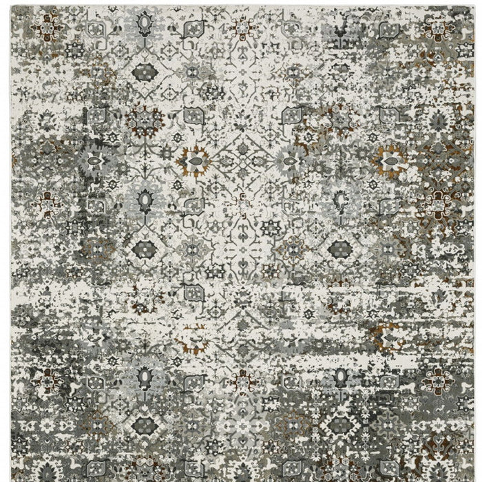 10' x 13' Oriental Power Loom Stain Resistant Area Rug - Ivory Gray Charcoal Rust Gold And Brown