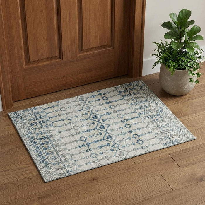 3' X 5' Tribal Washable Area Rug With UV Protection (644139) - Ivory / Blue