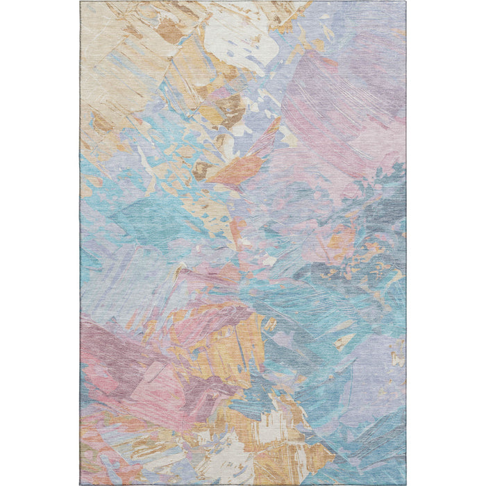 10' X 14' Abstract Washable Area Rug With UV Protection (697992) - Teal / Gold / Pink