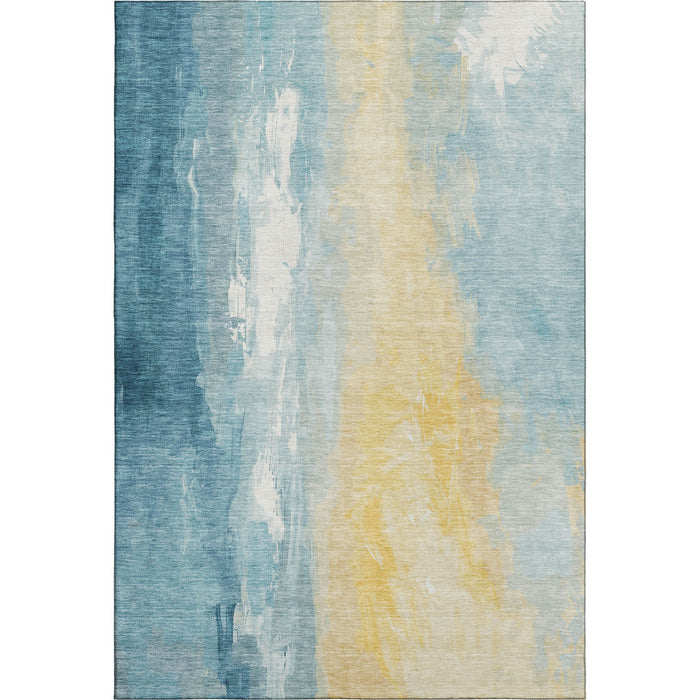 10' X 14' Abstract Washable Area Rug With UV Protection (705545) - Teal / Gold