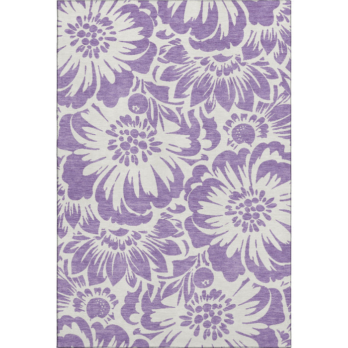 8' X 10' Floral Washable Area Rug With UV Protection (648692) - Purple / Ivory