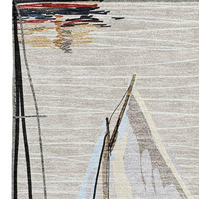 8' X 10' Nautical Washable Area Rug With UV Protection - Ivory And Black