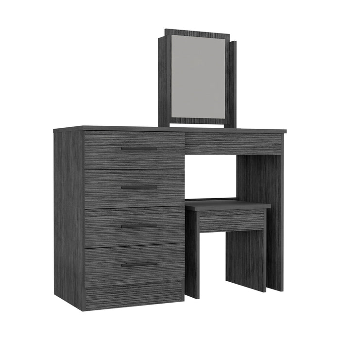 39" Wood Four Drawer Vanity Table With Mirror And Seat - Gray