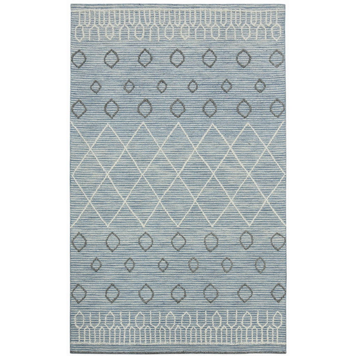 9' X 13' Wool Geometric Hand Hooked Area Rug - Blue