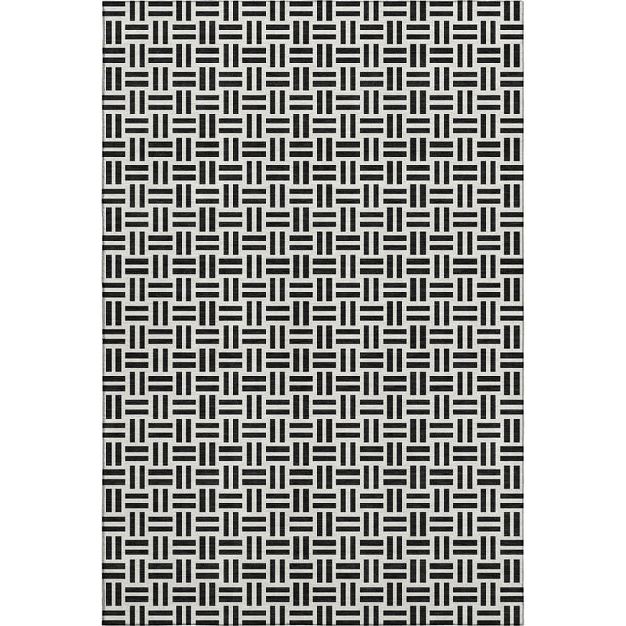 10' X 14' Geometric Washable Area Rug With UV Protection (677219) - Black / Ivory