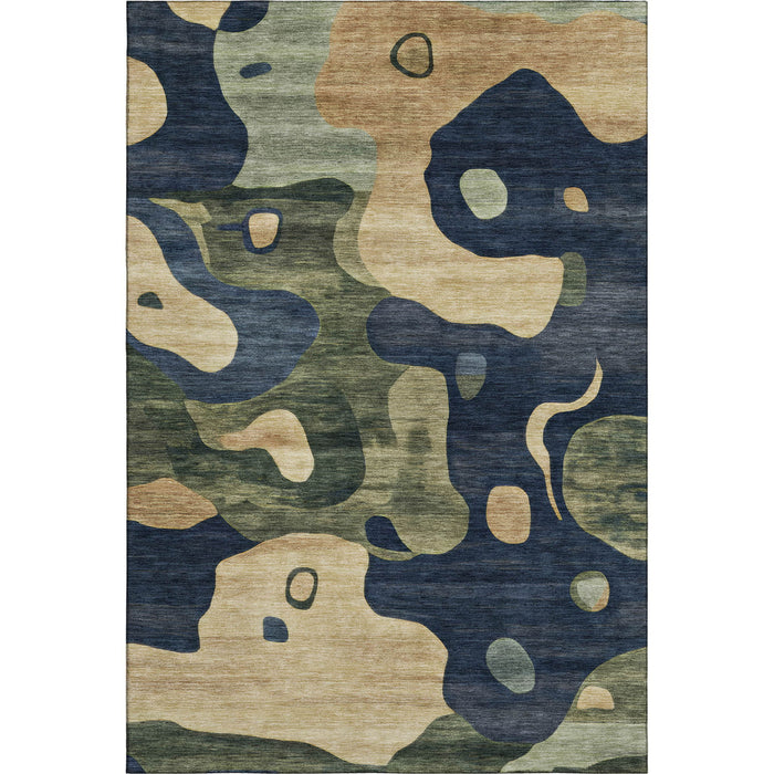 10' X 14' Abstract Washable Area Rug With UV Protection (716857) - Navy Blue / Beige
