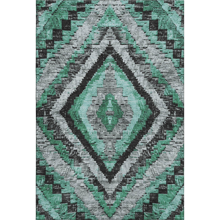 10' X 14' Diamond Washable Area Rug With UV Protection (707083) - Pale Aqua / Charcoal / Gray