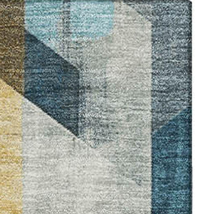 10' X 14' Geometric Washable Area Rug With UV Protection (699124) - Teal / Gold / Silver