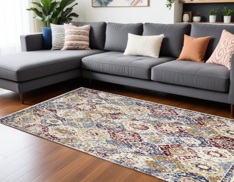 9' X 12' Transitional Floral Distressed Non Skid Area Rug - Ivory