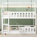 Giga twin over twin house bunk bed with safety fence and door, featuring a cozy design and sturdy wooden frame.