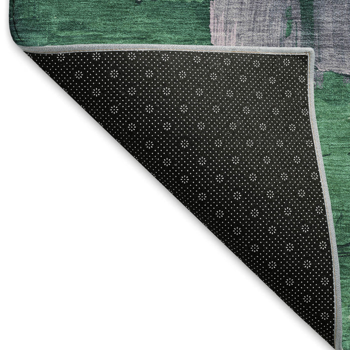 10' X 14' Abstract Washable Area Rug With UV Protection (693936) - Purple / Emerald / Coral