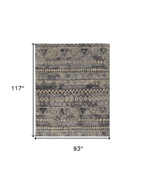 8' x 10' Wool Geometric Hand Knotted Area Rug - Taupe Gray And Tan