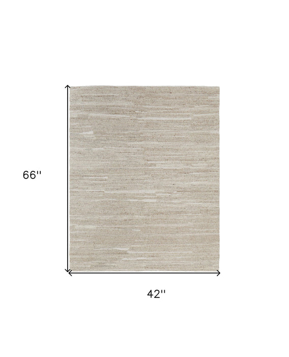 4' x 6' Abstract Hand Woven Worn Faded Area Rug - Ivory