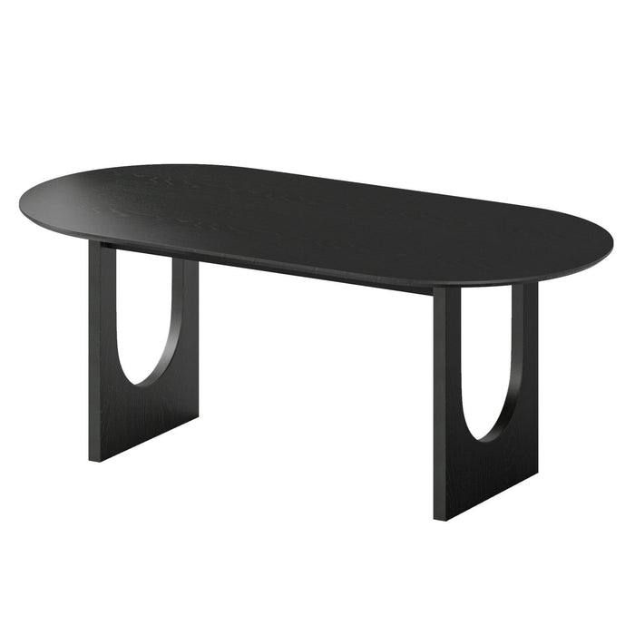 Wood Mirrored Double Pedestal Base Oval Dining Table - Black