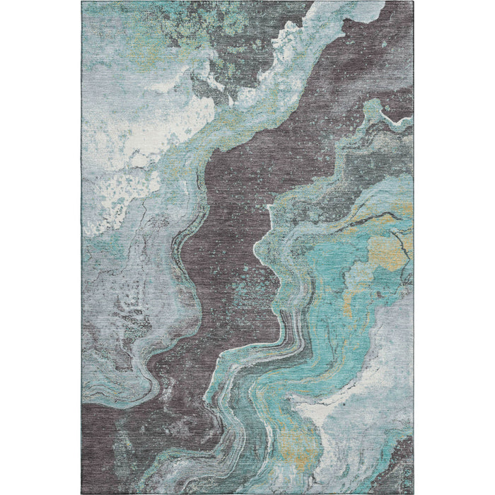 10' X 14' Abstract Washable Area Rug With UV Protection (707725) - Teal / Gray / Ivory