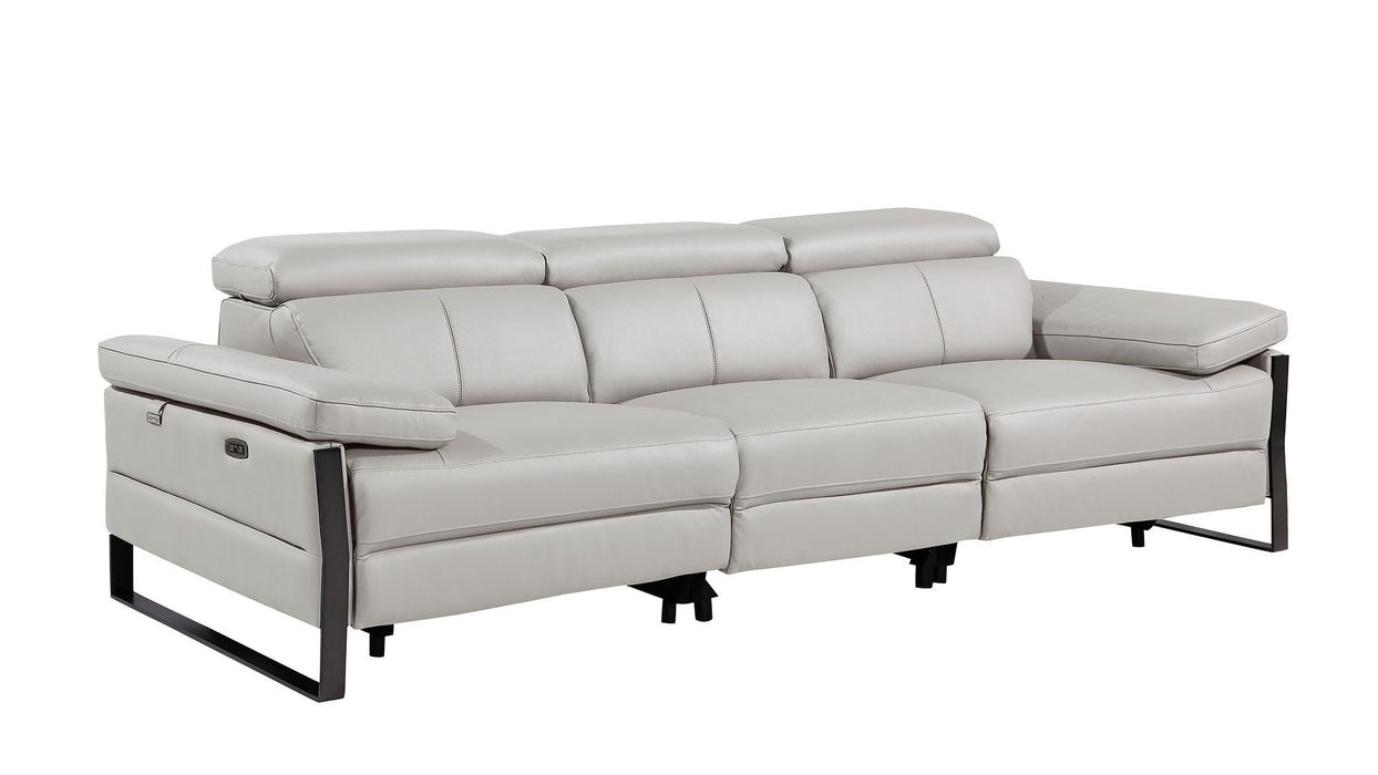 Top Grain Leather Reclining Metal USB Sofa (720333) - Light Gray