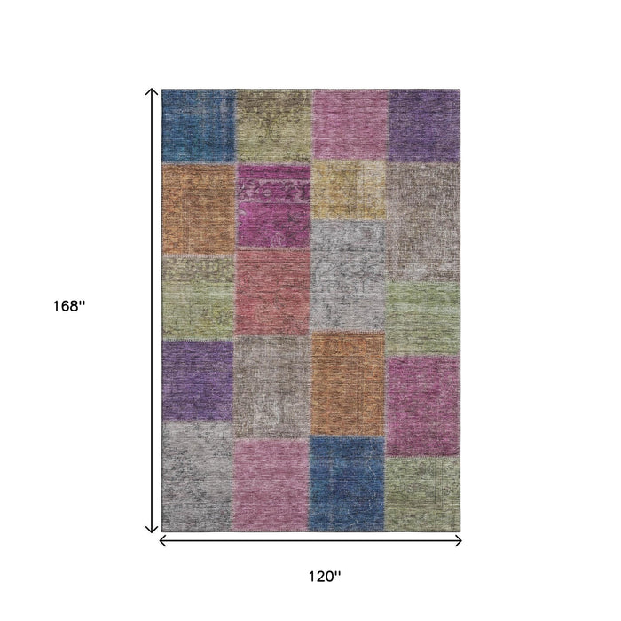 10' X 14' Patchwork Washable Area Rug With UV Protection (655162) - Copper / Blue / Purple