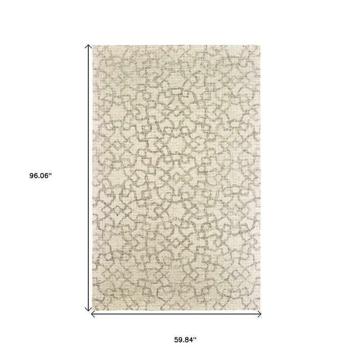 5' X 8' Wool Geometric Hand Tufted Area Rug - Tan And Ivory