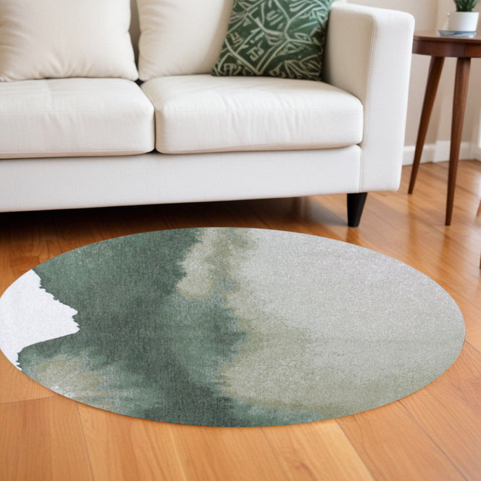 8' Round Abstract Non Skid Area Rug - Gray And Green