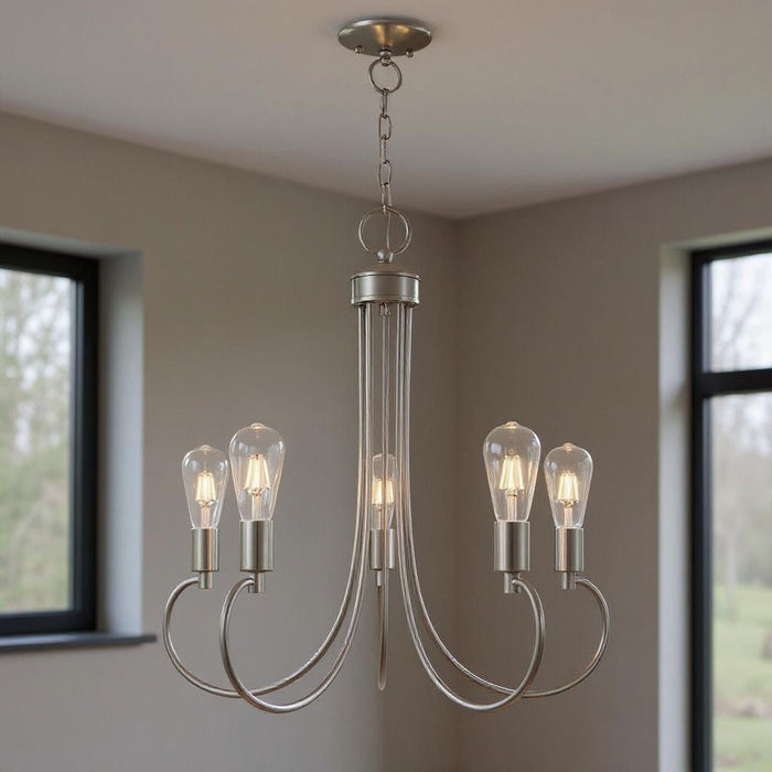 26" Five-Light Dimmable Chandelier With Shades - Nickel