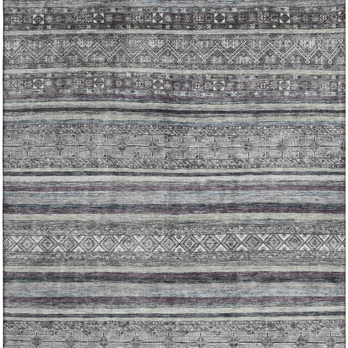10' X 14' Striped Washable Area Rug With UV Protection (695804) - Gray / Silver