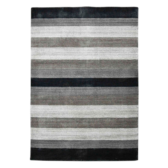 10' X 14' Wool Striped Hand Woven Area Rug - Black And Gray
