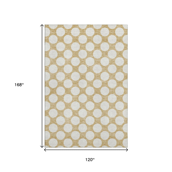 10' X 14' Polka Dot Washable Area Rug With UV Protection (673201) - Gold / Ivory
