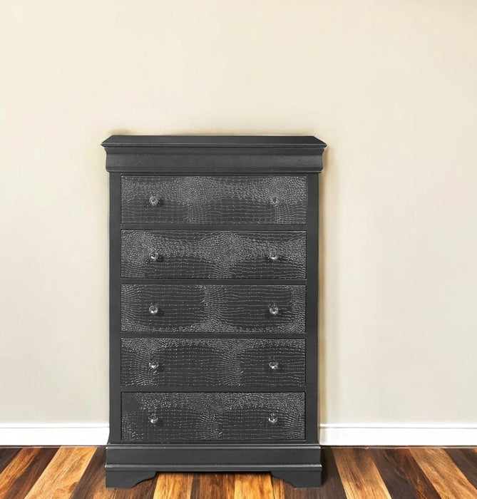 Solid Wood Five Drawer Chest - Metallic Gray