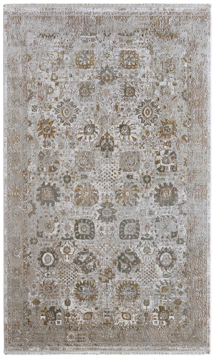 11' X 14' Floral Area Rug With Fringe (722064) - Ivory / Gray / Gold