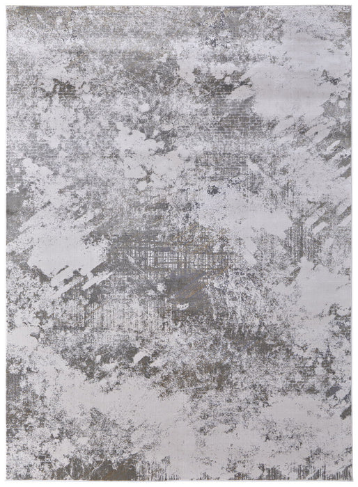10' x 13' Abstract Power Loom Worn Faded Area Rug - Gray And Silver
