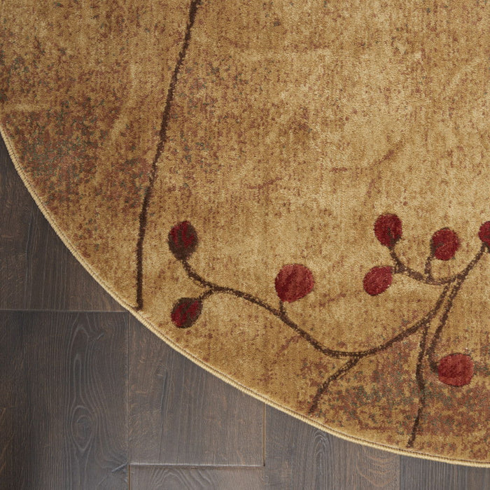 8' Floral Power Loom Non Skid Round Rug - Brown
