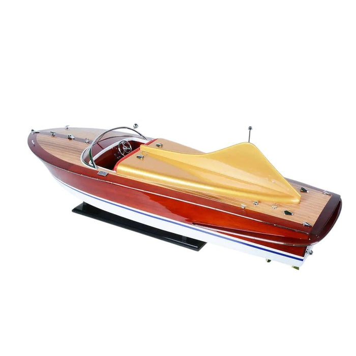 Hand Painted Model Boat Tabletop Sculpture (401941) - Brown