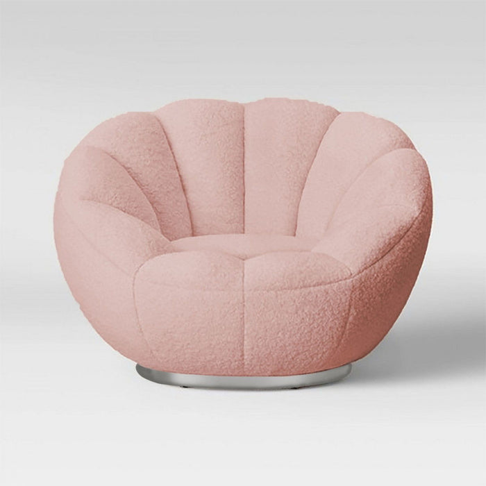 Sherpa Clamshell Swivel Barrel Chair - Pink And Silver