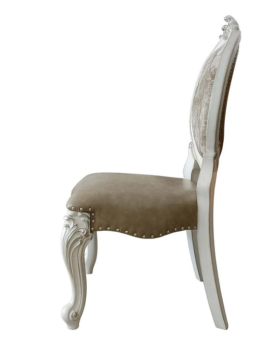 Upholstered Faux Leather Solid Wood King Louis Back Dining Side Chairs (Set of 2) - Gray
