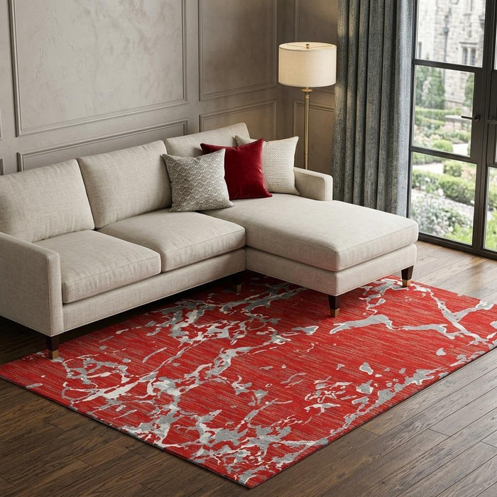 10' X 14' Striped Washable Area Rug With UV Protection (682073) - Red / Gray / Ivory