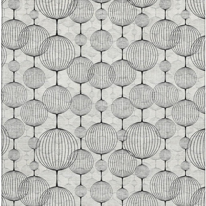 9' X 12' Geometric Washable Area Rug With UV Protection - White And Gray