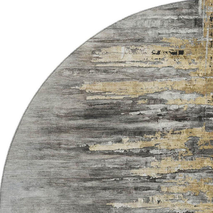 8' Abstract Washable Round Rug With UV Protection - Gray And Gold