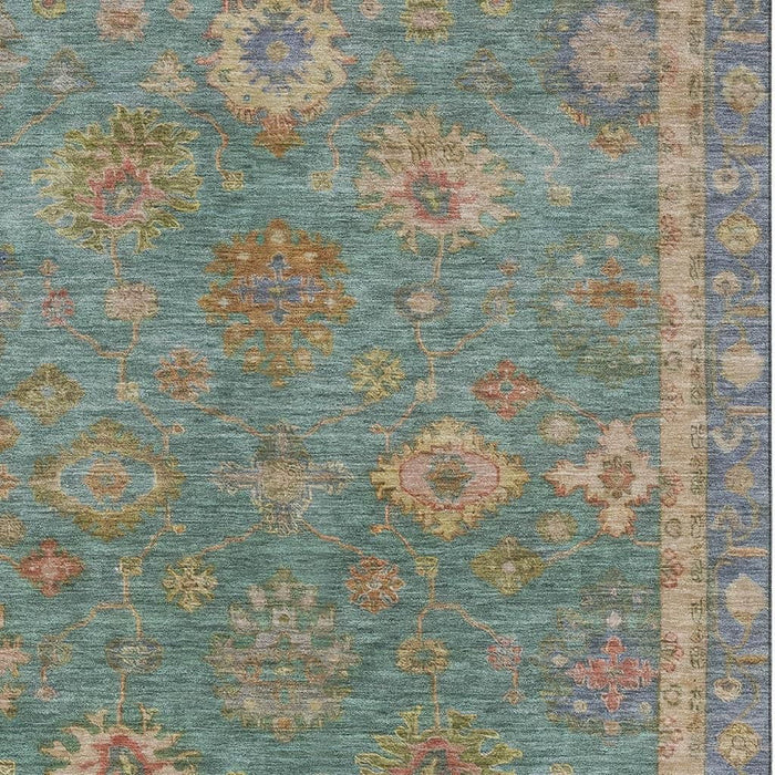 10' X 14' Oriental Washable Area Rug With UV Protection (716425) - Teal / Blush