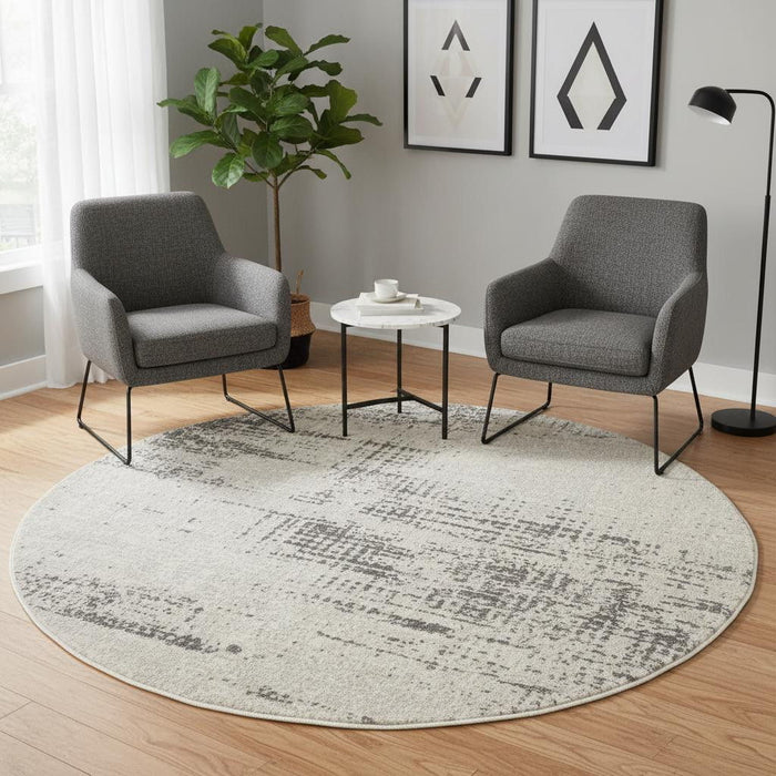 6' Abstract Power Loom Round Rug (572833) - Ivory