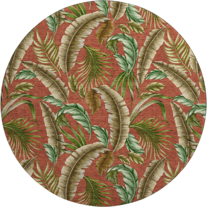 8' Geometric Washable Round Rug With UV Protection - Cinnamon