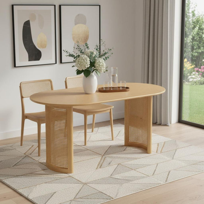 Double Pedestal Base Oval Wood Dining Table - Natural / Light Brown