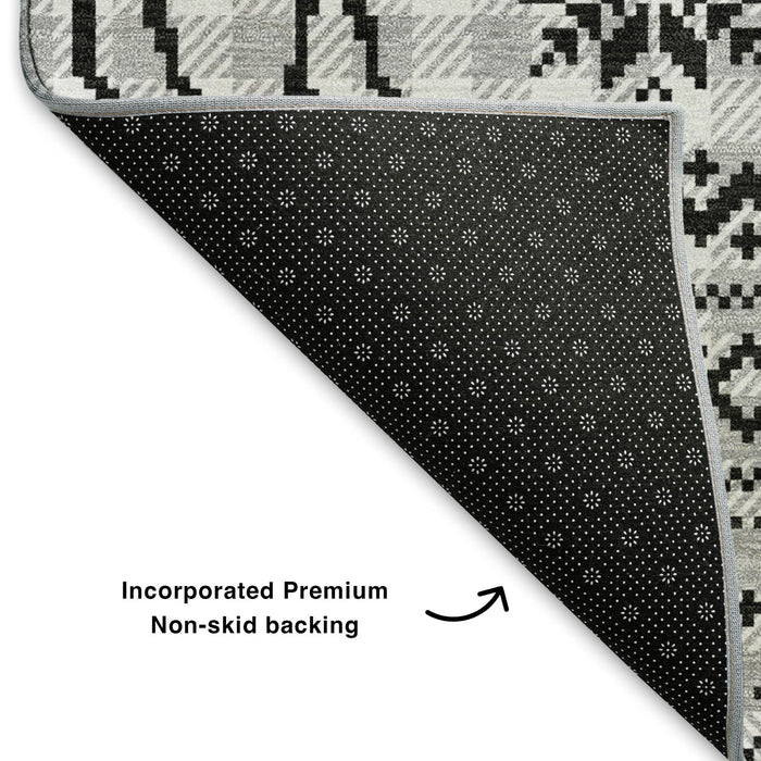 10' X 14' Abstract Geometric Washable Area Rug With UV Protection (702002) - Silver / Black / Ivory