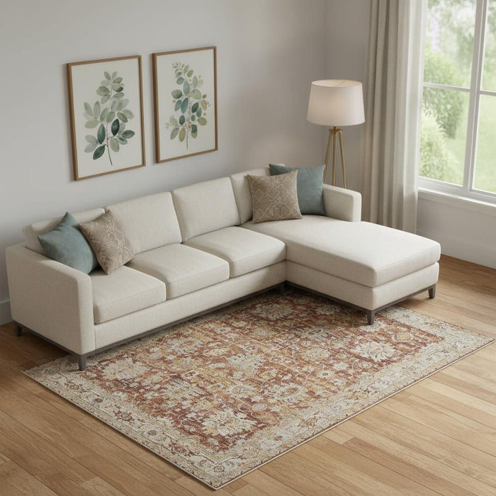 9' X 13' Geometric Distressed Area Rug (553101) - Rust / Ivory / Blue
