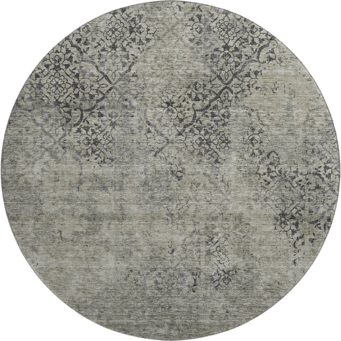 8' Khaki Abstract Washable Round Rug With UV Protection - Taupe
