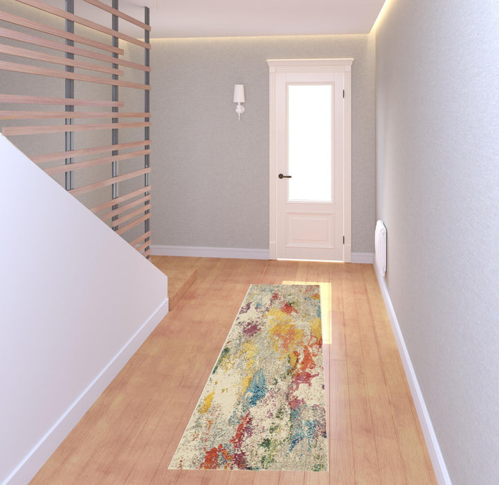 2' x 8' Abstract Power Loom Non Skid Runner Rug - Ivory