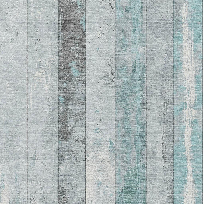 10' X 14' Striped Washable Area Rug With UV Protection (706307) - Pale Aqua / Gray