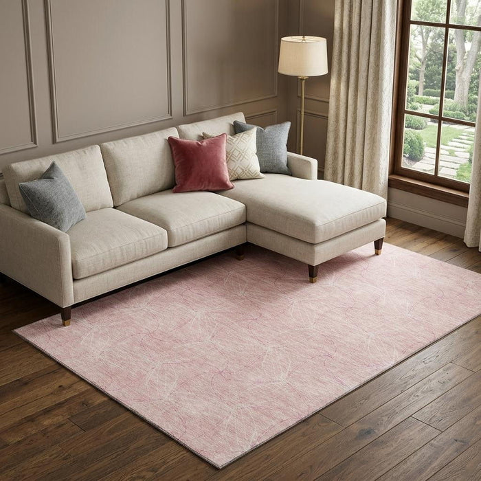 10' X 14' Geometric Washable Area Rug With UV Protection (676596) - Pink / Ivory