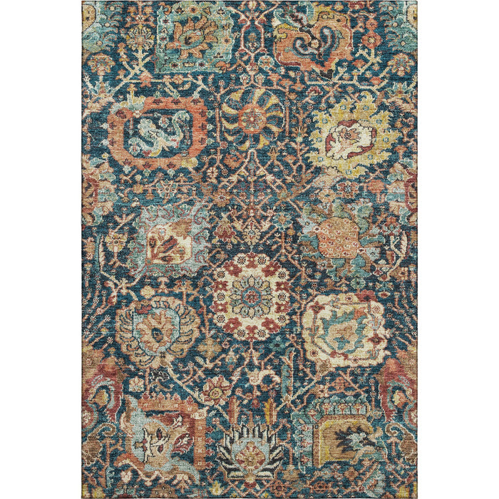 10' X 14' Damask Washable Area Rug With UV Protection (684304) - Navy Blue / Coral / Gold