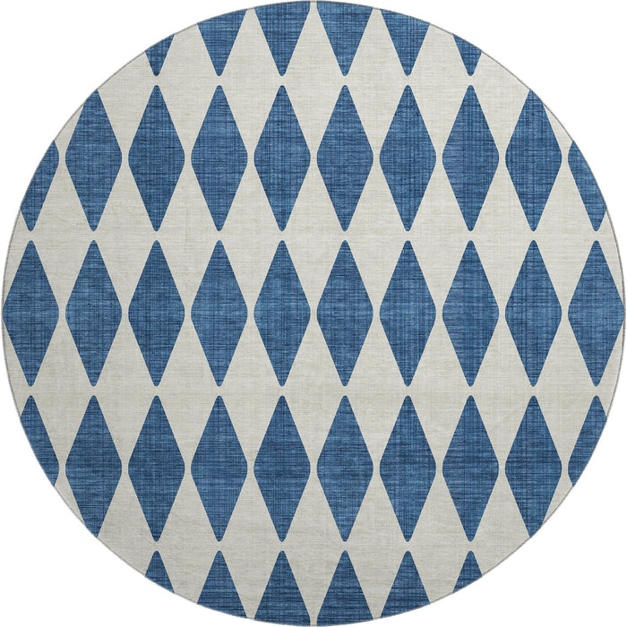 8' Diamond Washable Round Rug With UV Protection (650071) - Navy Blue / Ivory