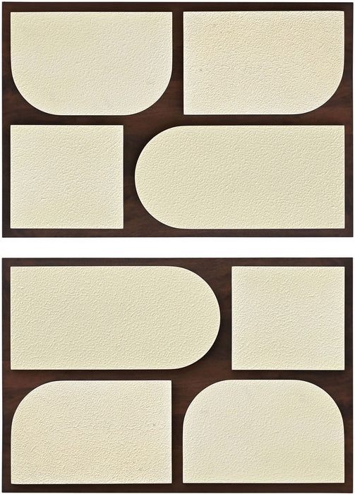 Two-piece mango wood wall art decor by Meridian Furniture featuring natural wood grain and modern geometric design.